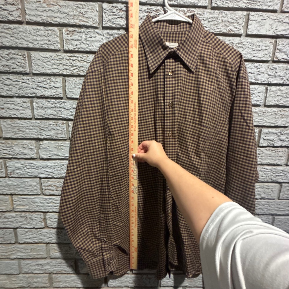 Ermenegildo Zegna Soft Mens Brown Blue Gingham Check Cotton Button Down Sz 16.5 - Picture 4 of 9